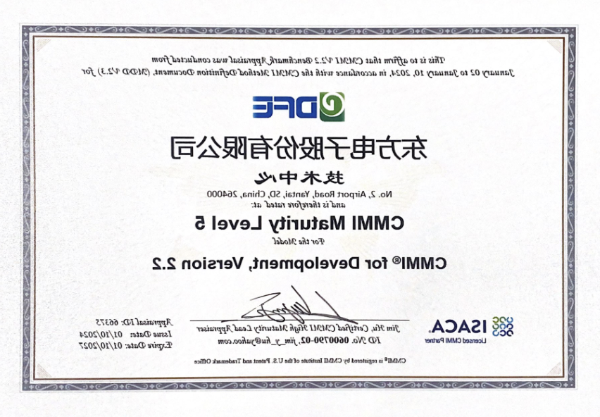 股份公司：CMMI 5级证书